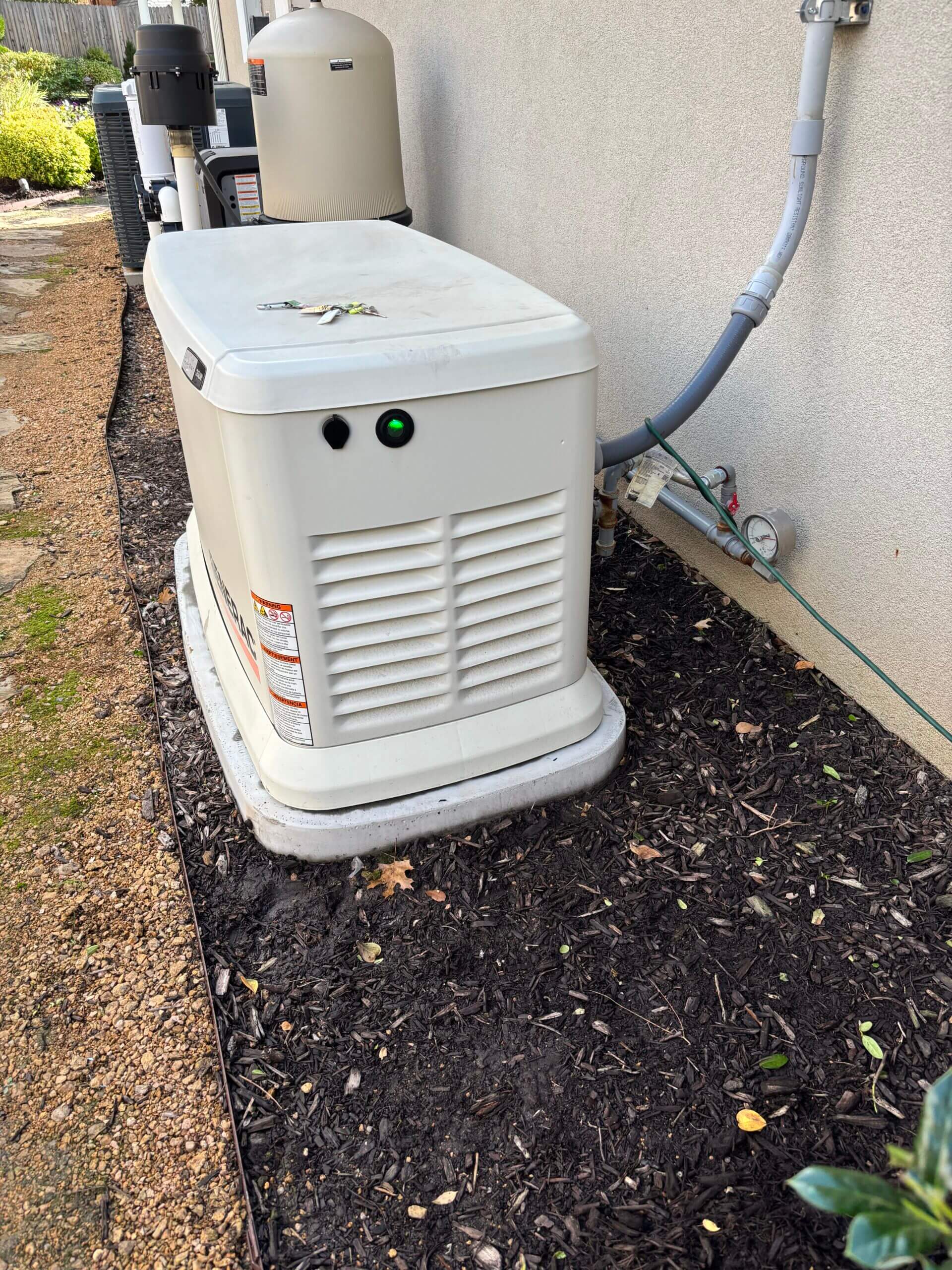 Outdoor generator unit beside a building.