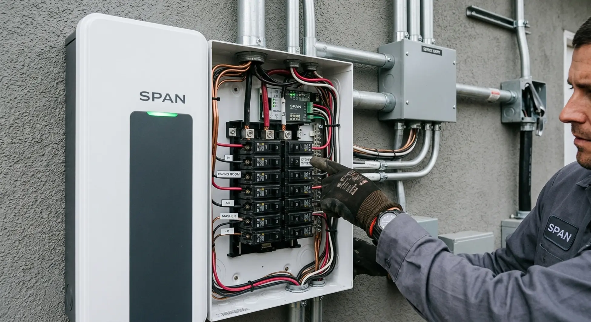 SPAN electrical panel hardware components and breaker installation details